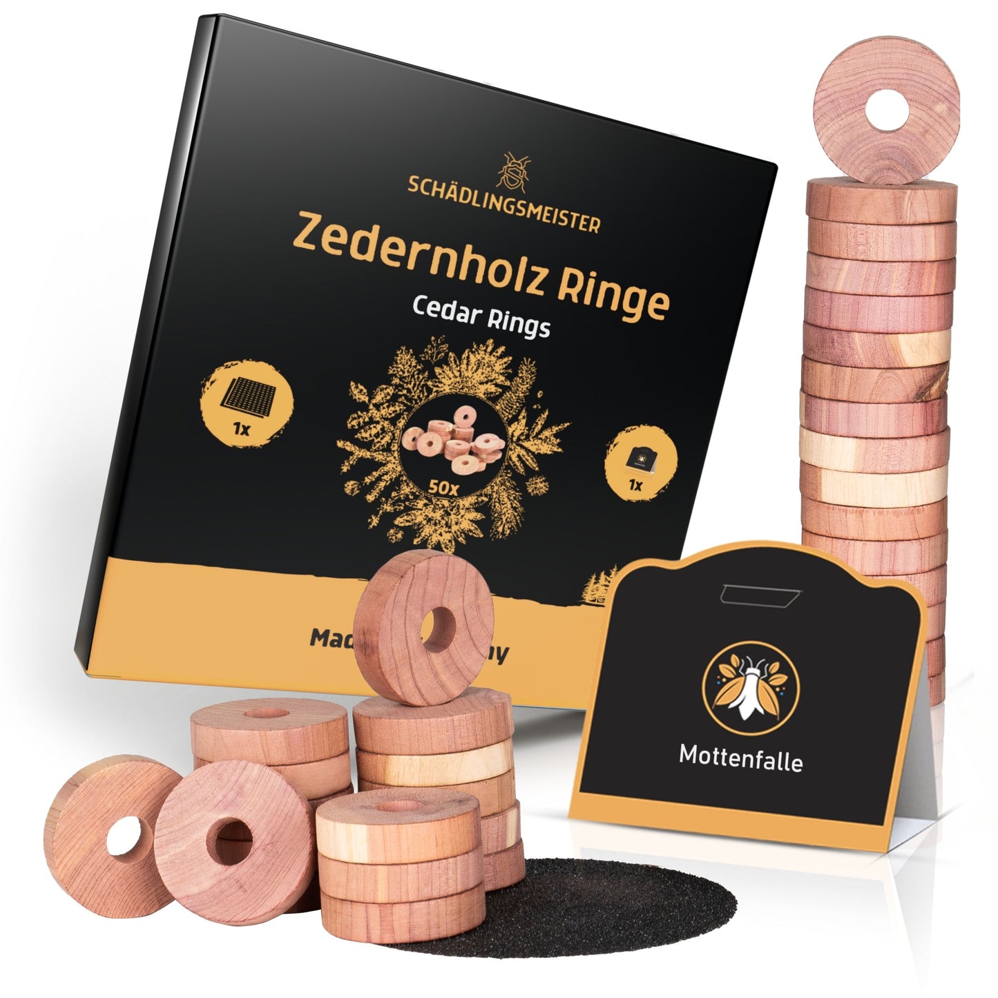 Zedernholz Ringe - 50 Stück + 1 Mottenfalle Kleidermotten (1 Set)