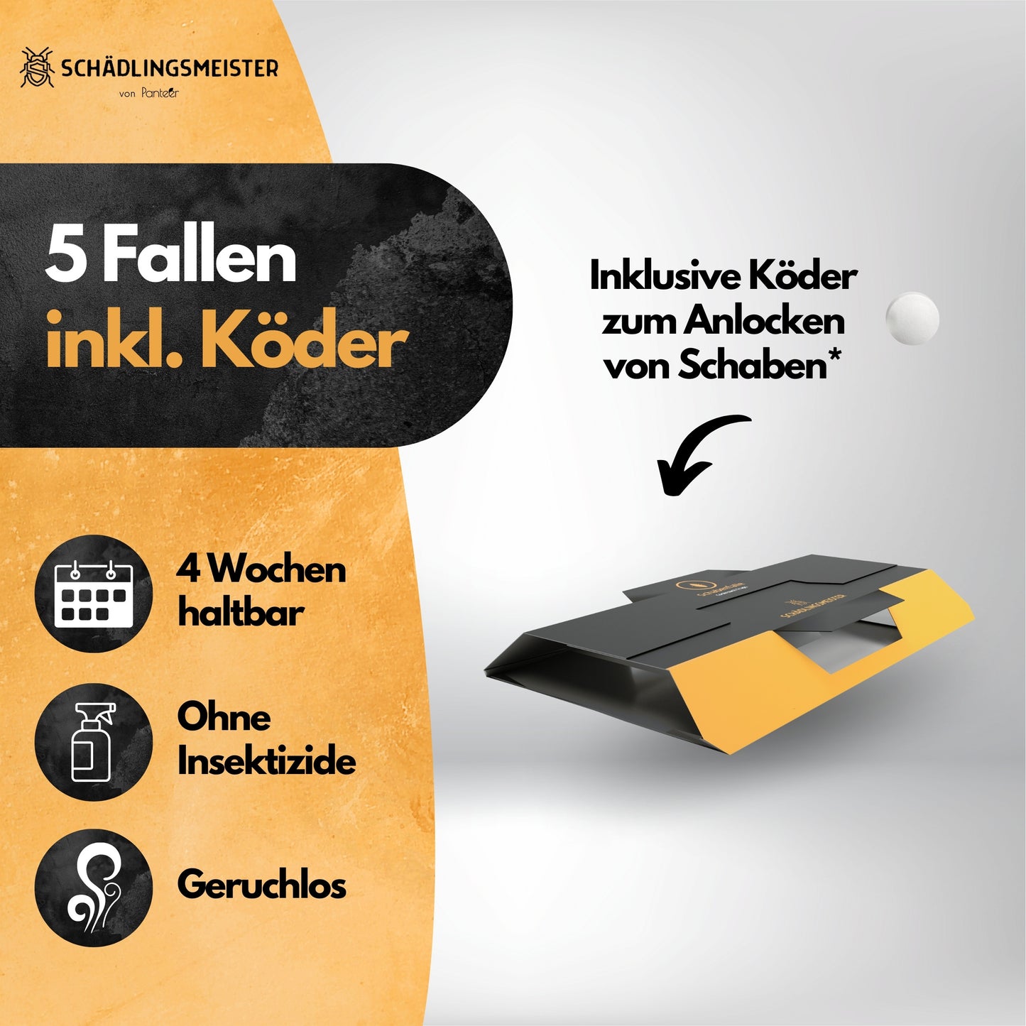 Schabenfalle - 5 Stück - inkl. Köder - Kakerlaken bekämpfen - Zum Monitoring