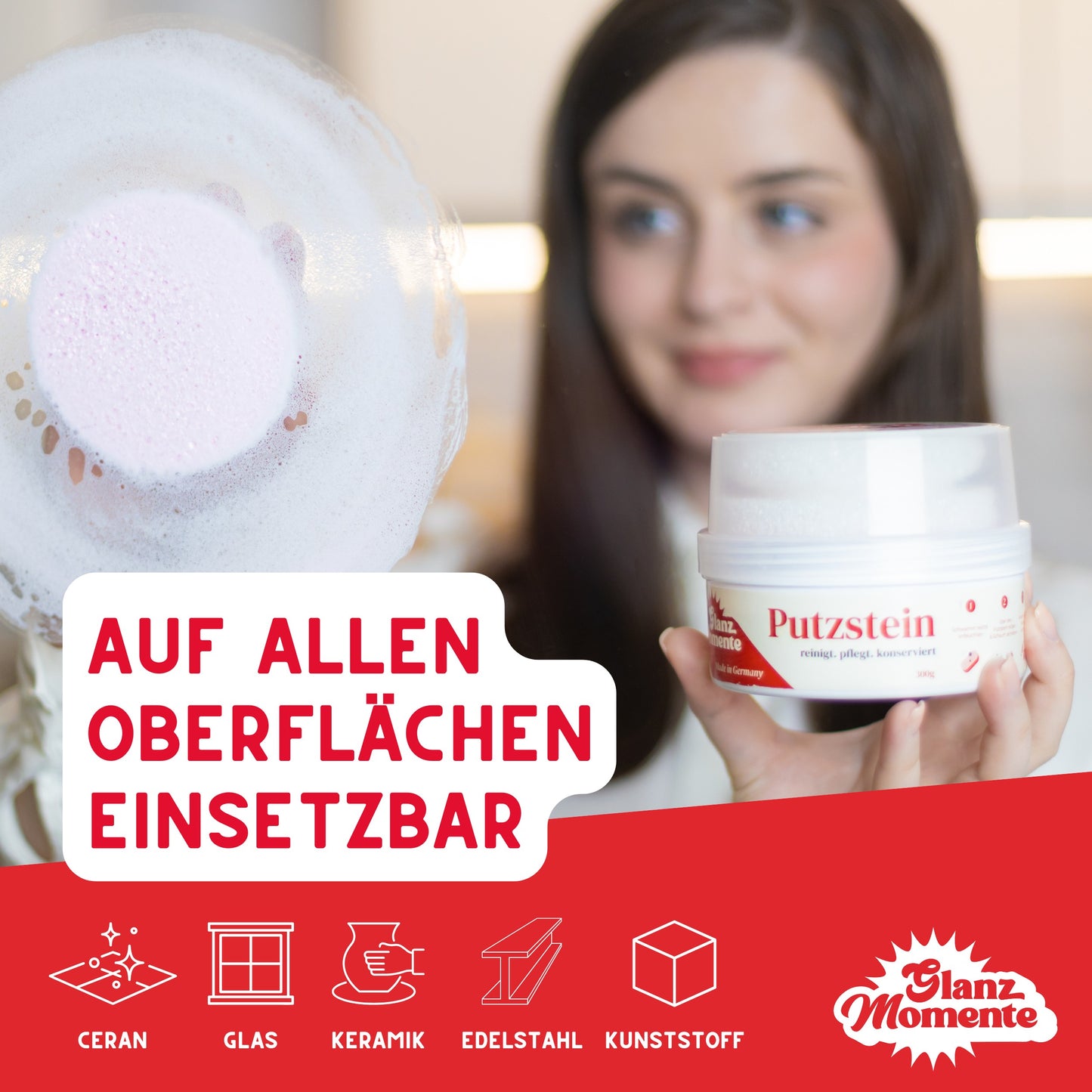 Putzstein - 300g - Inkl. Handschwamm - Universalstein - Universalreiniger