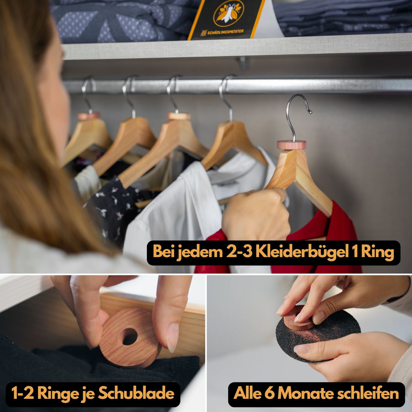 Zedernholz Ringe - 50 Stück + 1 Mottenfalle Kleidermotten (1 Set)