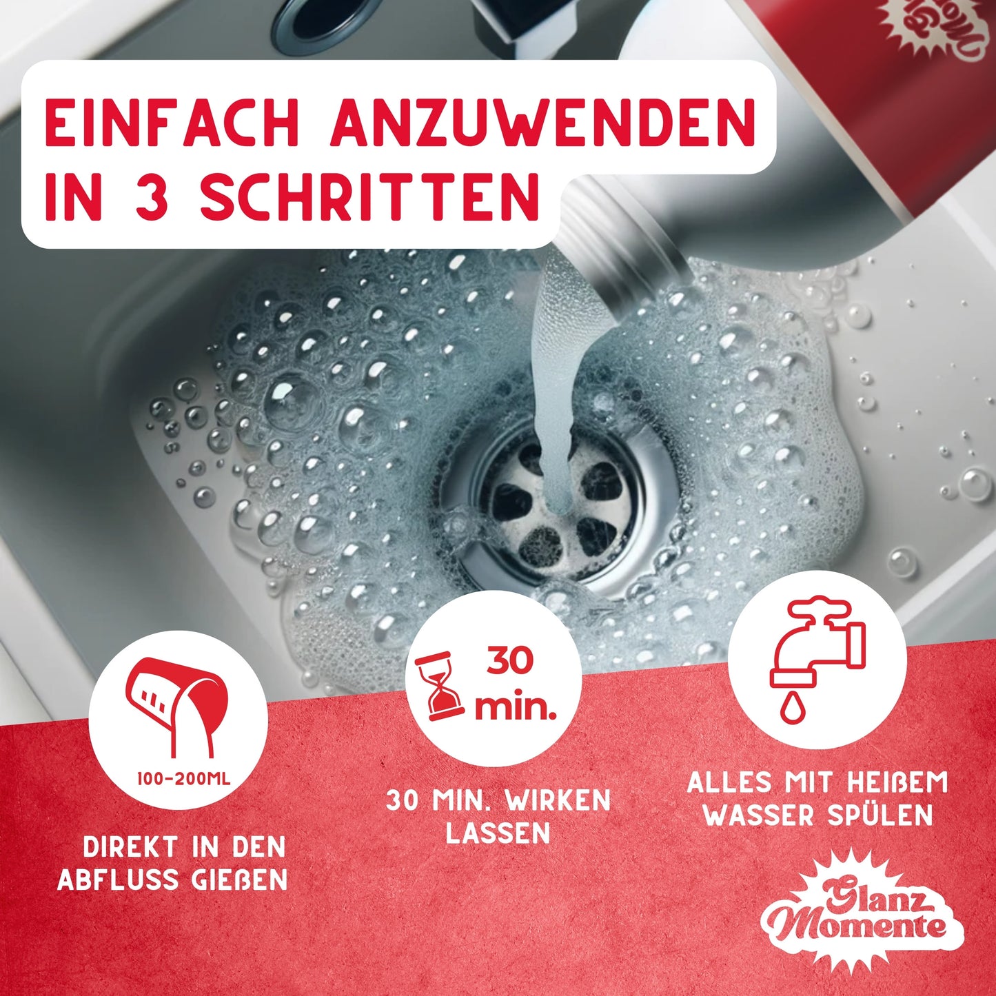Rohrreiniger 1000ml – POWER FORMEL – Rohrfrei Extra Stark – Gegen Haare und Rohrschlamm