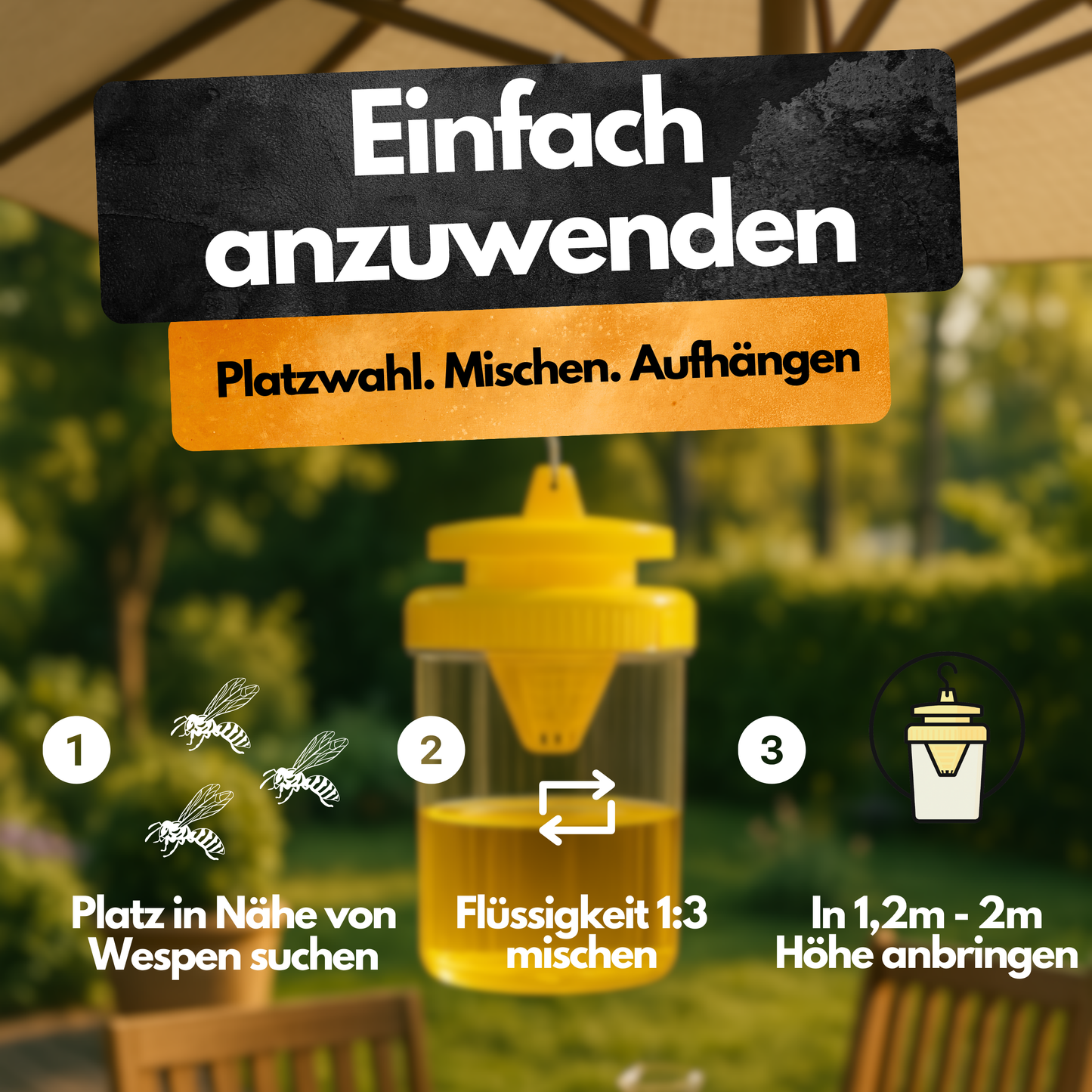 Wespenfalle mit 2x50ml Lockstoff – Ohne Insektizide – Made in EU