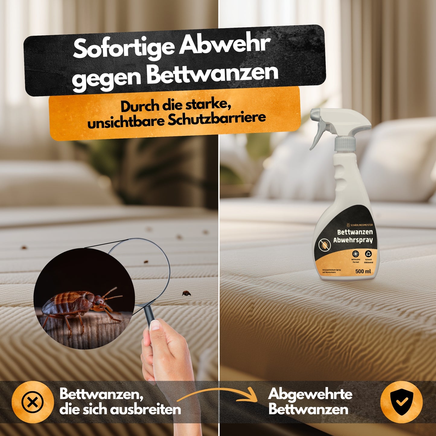 Bettwanzen Abwehrspray - 500 ml - Repellent - Mit Eukalyptus