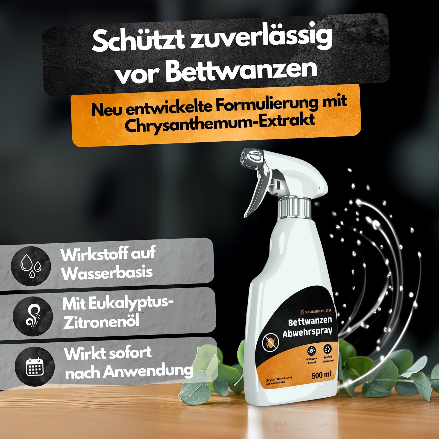 Bettwanzen Abwehrspray - 500 ml - Repellent - Mit Eukalyptus