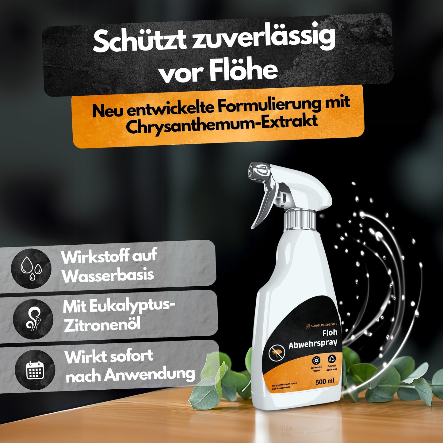 Floh Abwehrspray - 500 ml - Repellent - Mit Eukalyptus