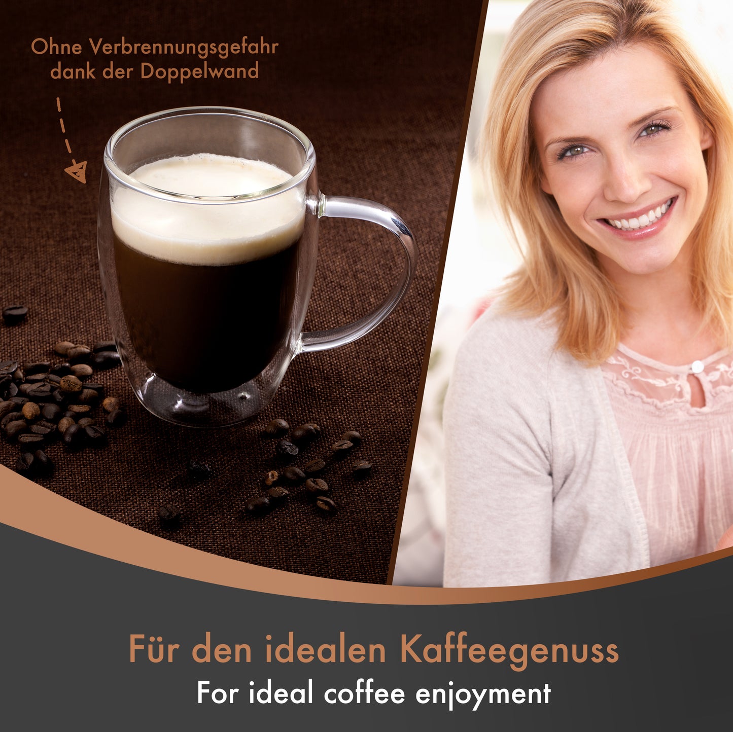 Kaffeegläser doppelwandig - 4x 350ml mit 4 langen Löffeln