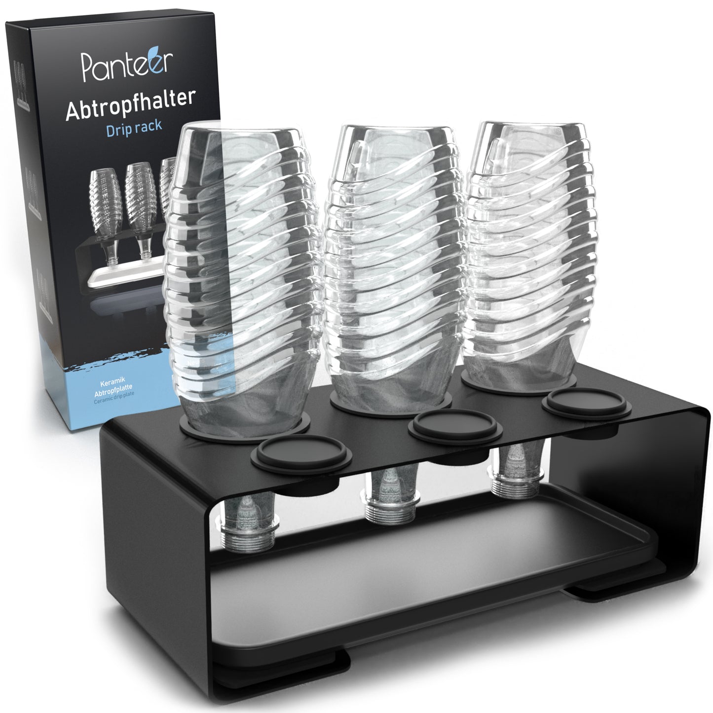 Sodastream Flaschenhalter aus Edelstahl mit Keramikschale (Abtropfhalter, Flaschengestell für Flaschen)