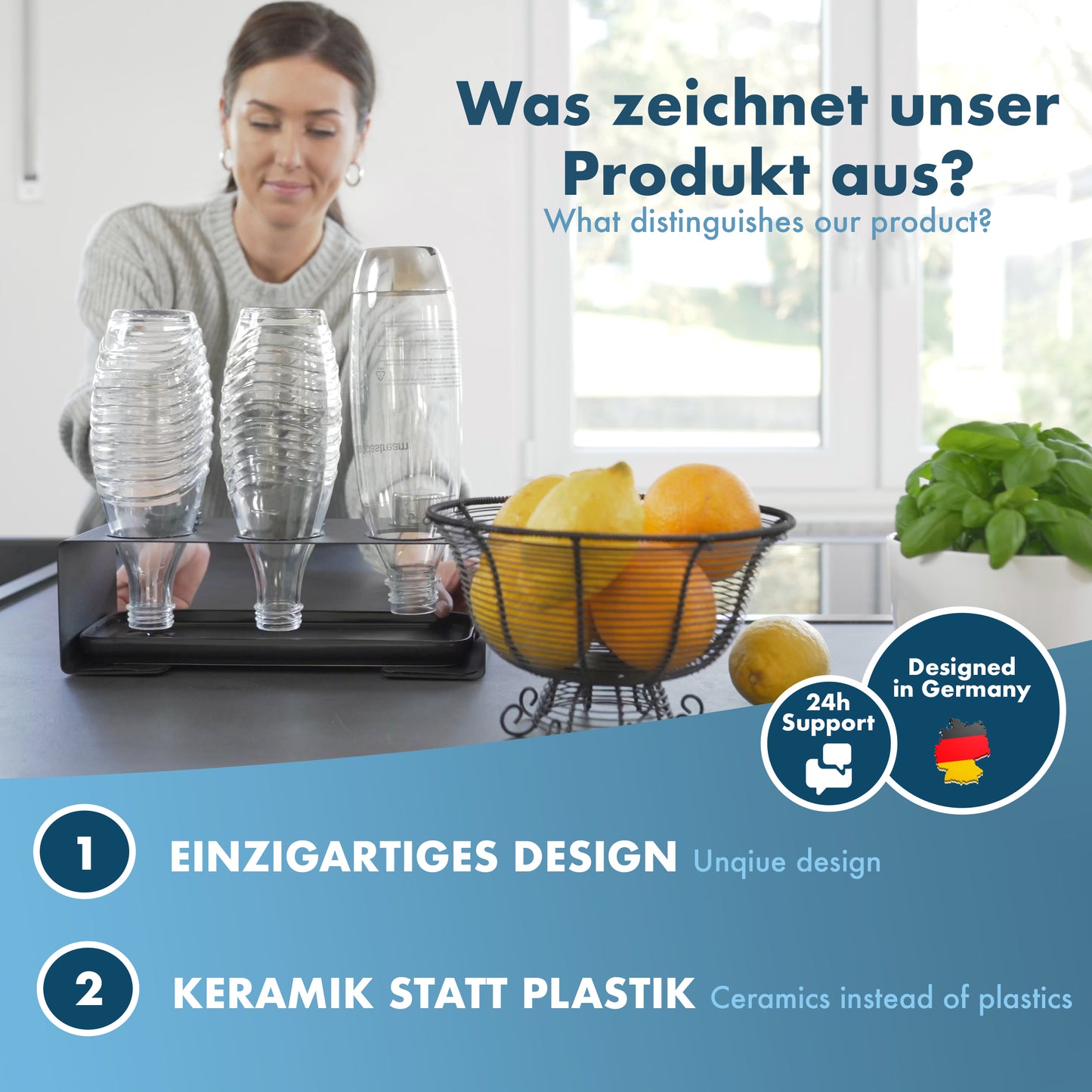 Sodastream Flaschenhalter aus Edelstahl mit Keramikschale (Abtropfhalter, Flaschengestell für Flaschen)