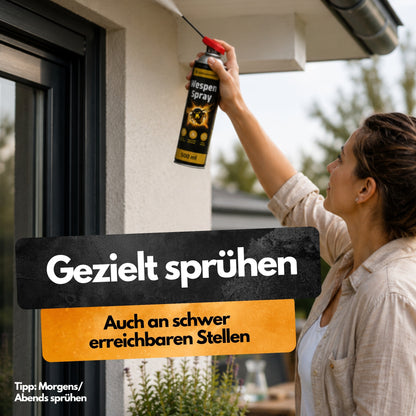 Wespen Spray gezielt sprühen – auch an schwer erreichbaren Stellen mit Schlauchverlängerung