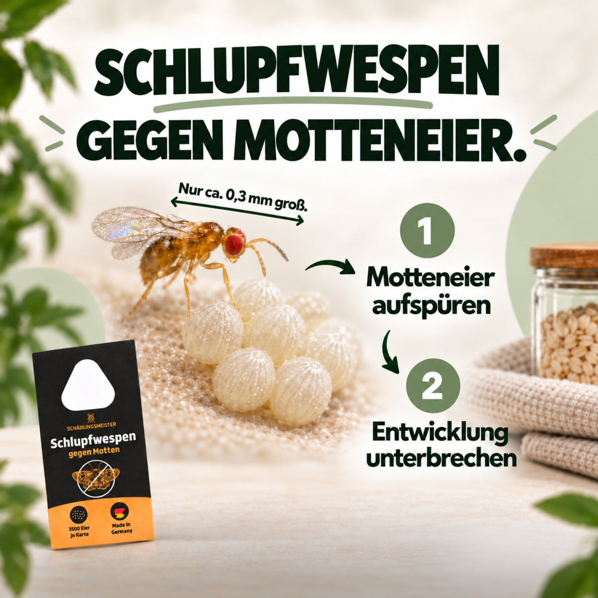 Schlupfwespen gegen Lebensmittelmotten + GRATIS Mottenfalle (mehrere Lieferungen)