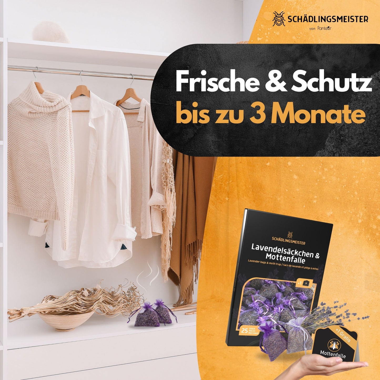 Panteer® Lavendelsäckchen - 25 Stück - GRATIS 1 Mottenfalle