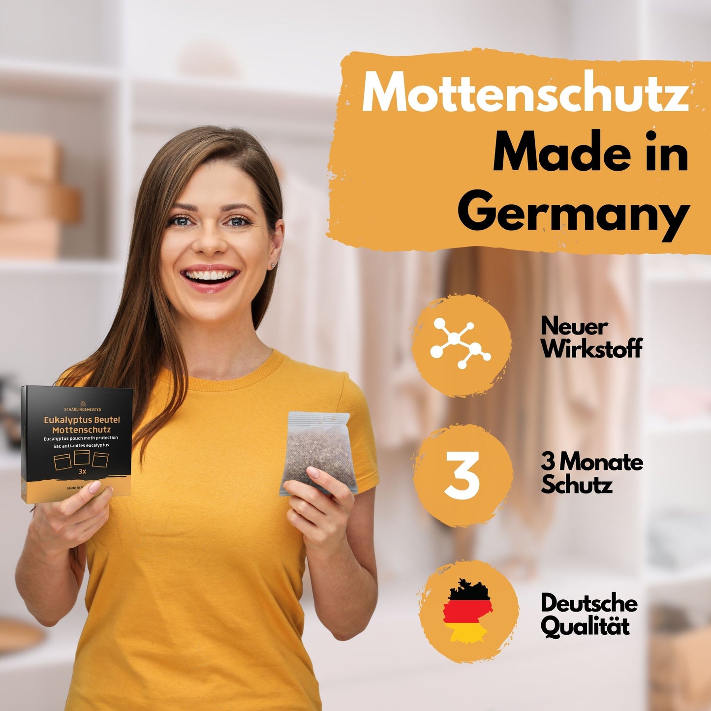 Schädlingsmeister Eukalyptus Beutel Mottenschutz - Duftsäckchen - 3 Stück - Mottenschutz für Kleiderschrank