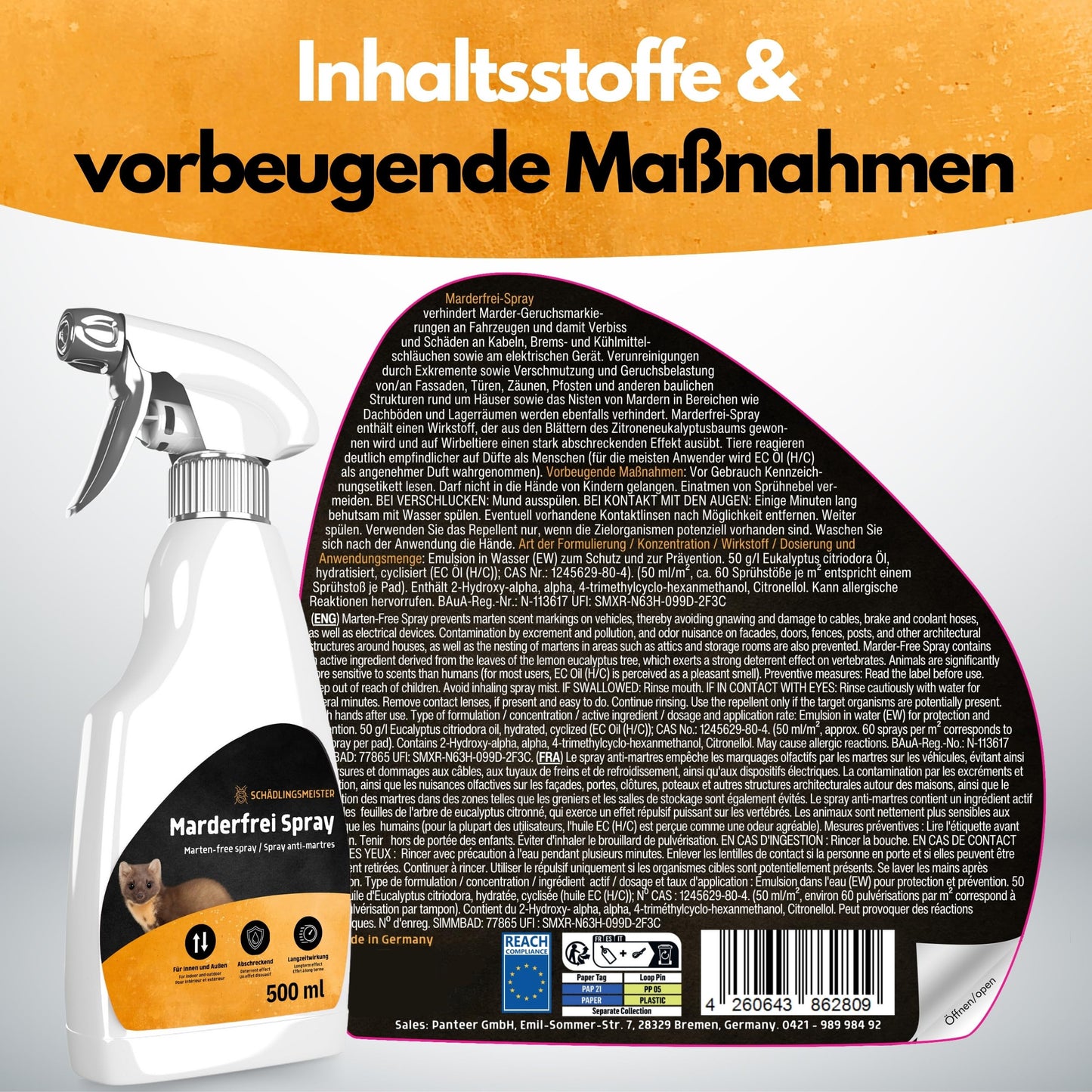 Marderfrei Spray - Marderspray 500ml
