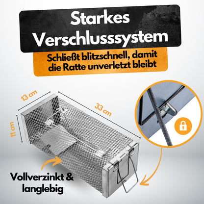 Rattenfalle Komplettset inkl. Köder - Lebendfalle - Vollverzinkt
