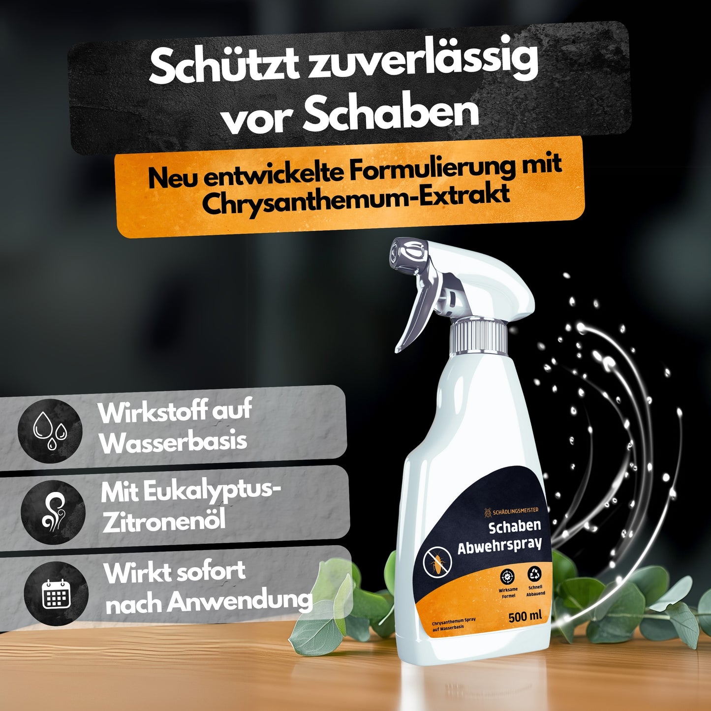 Schaben Abwehrspray - 500 ml - Repellent - Mit Eukalyptus