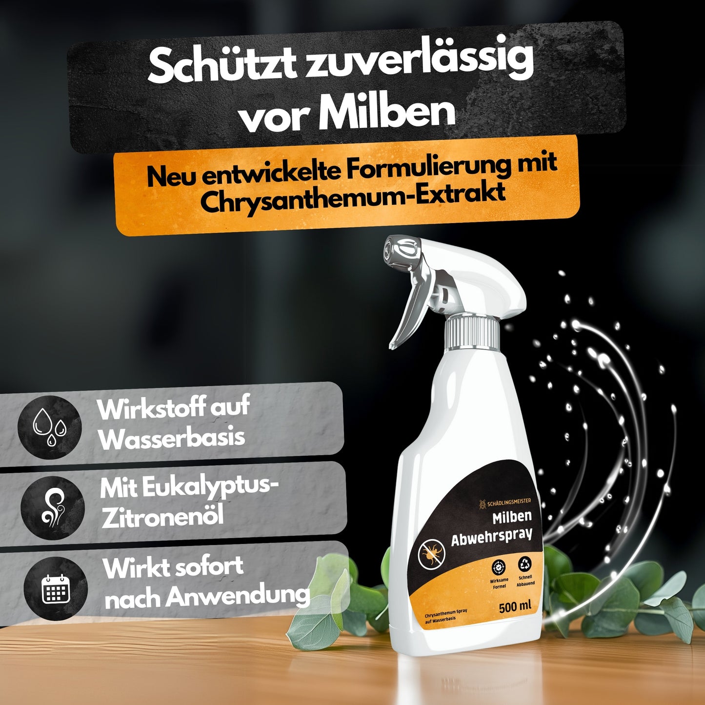 Milben Abwehrspray - 500 ml - Repellent - Mit Eukalyptus