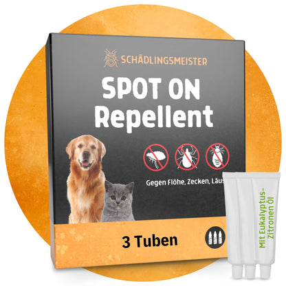 Spot On Repellent - 3 Tuben - Gegen Flöhe, Zecken, Läuse - Für Katzen und Hunde