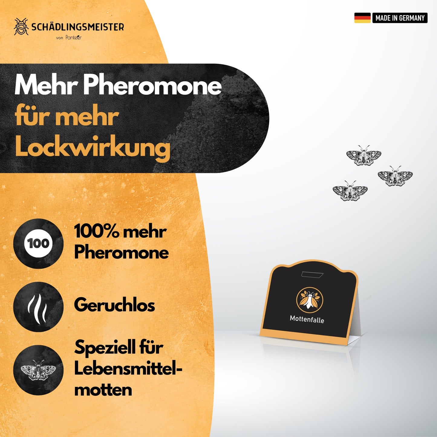 Lebensmittel-Mottenfalle - 6 Stück - 100% mehr Pheromone - Zum Monitoring