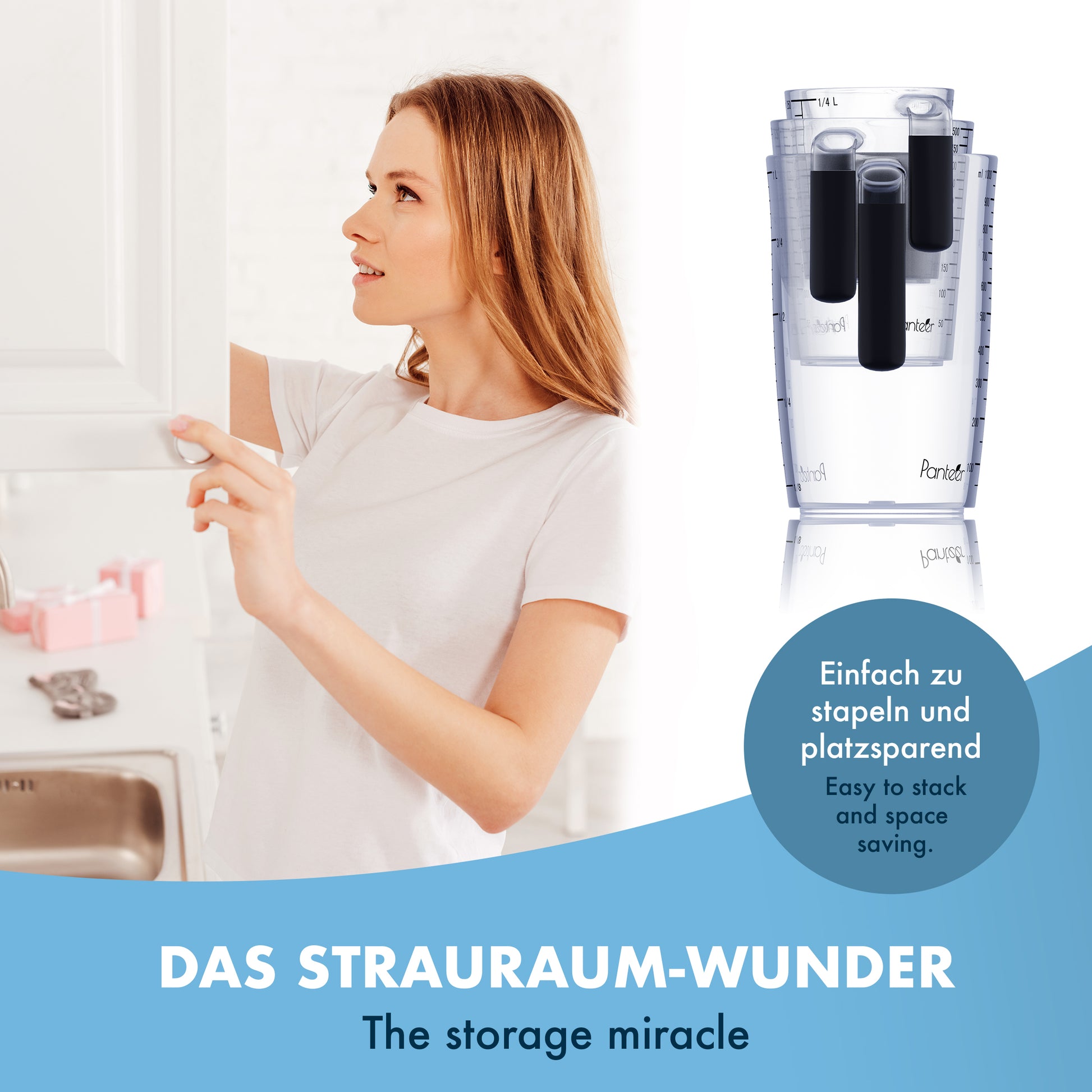 BigDean Messbecher Set 3 Größen: 500ml, 1L, 2L Skala, hitzebeständig Made  in Germany, Polypropylen-Kunststoff