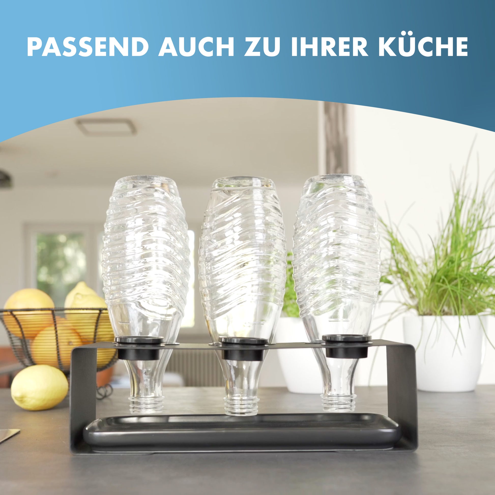 Bugucat Flaschenhalter für SodaStream, Hochwertiger 6er Abtropfhalter aus  Edelstahl mit herausnehmbarer Abtropfwanne und Silikonhülle, Abtropfständer